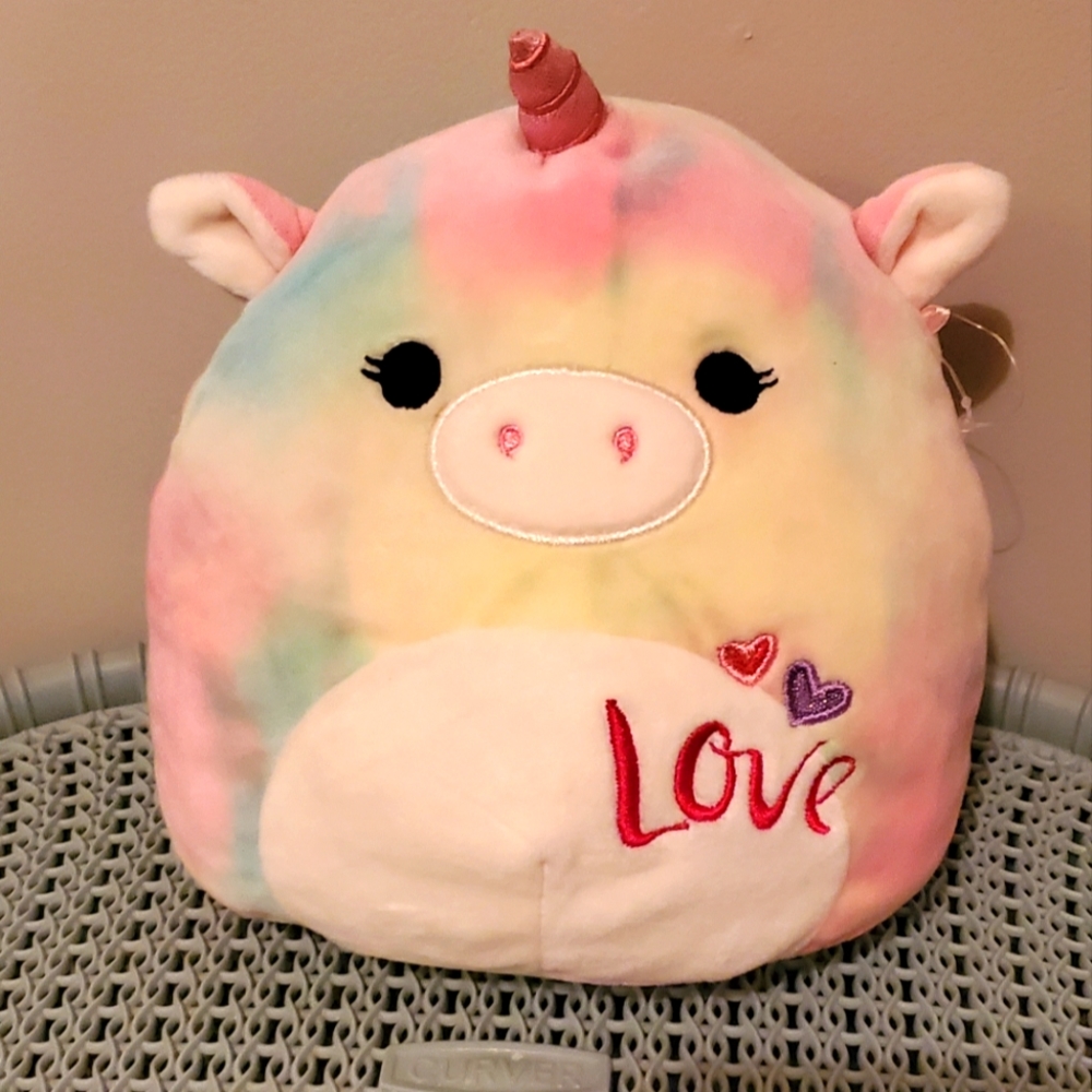 Squishmallow 8" Esmeralda the Rainbow Tie Dye Unicorn Valentines 2019 Kellytoy